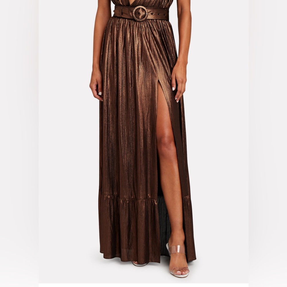 RETROFÉTE Serene Belted Lamé Maxi Skirt In Copper NWT - Small